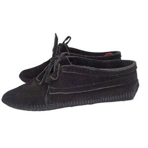 Minnetonka Womens Ankle Boots Moccasins Sz 7 Fringe Lace Up Black